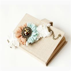 Vintage Style White Wristband Floral Embellishment Bracelet J17793