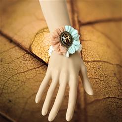 Vintage Style White Wristband Floral Embellishment Bracelet J17793