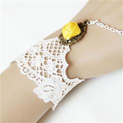Retro White Lace Wristband Rose Embellishment Bracelet with Rose Ring J17798