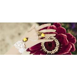 Retro White Lace Wristband Rose Embellishment Bracelet with Rose Ring J17798