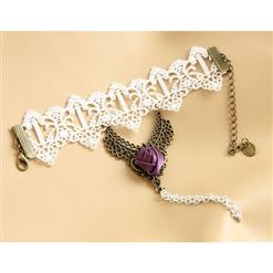 Retro White Lace Wristband Bronze Metal Rose Embellishment Bracelet J17799