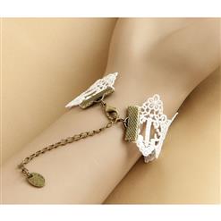 Retro White Lace Wristband Bronze Metal Rose Embellishment Bracelet J17799