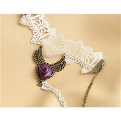 Retro White Lace Wristband Bronze Metal Rose Embellishment Bracelet J17799