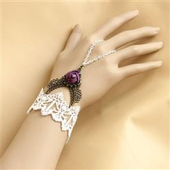 Retro White Lace Wristband Bronze Metal Rose Embellishment Bracelet J17799