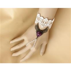 Retro White Lace Wristband Bronze Metal Rose Embellishment Bracelet J17799