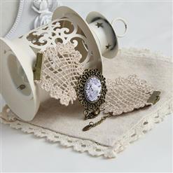 Vintage Style Lace Wristband Bronze Metal Heart Embellishment Bracelet J17804