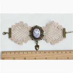Vintage Style Lace Wristband Bronze Metal Heart Embellishment Bracelet J17804