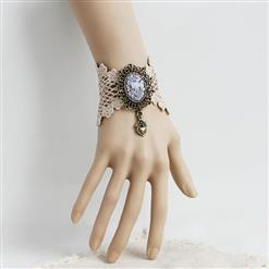 Vintage Style Lace Wristband Bronze Metal Heart Embellishment Bracelet J17804