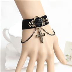 Gothic Balck Wristband Floral Embellishment Bracelet J17807