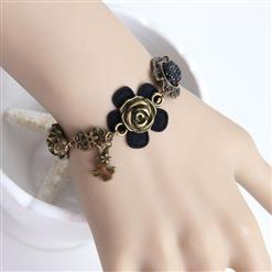 Gothic Bronze Chain Wristband Bronze Metal Floral Embellishment Bracelet J17809