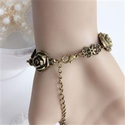 Gothic Bronze Chain Wristband Bronze Metal Floral Embellishment Bracelet J17809