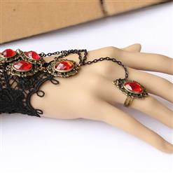 Black Vampire Gothic Lace Wristband Ruby Bracelet Metal Ring J17811