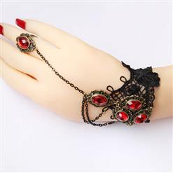 Black Vampire Gothic Lace Wristband Ruby Bracelet Metal Ring J17811