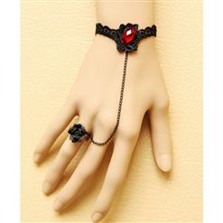 Fashion Black Gothic Rose Lace Wristband Ruby Bracelet Metal Ring J17813