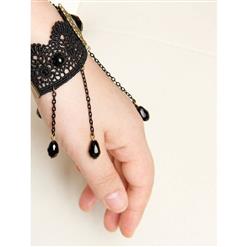 Fashion Black Gothic Lace Wristband Gem Bracelet Metal Ring J17814