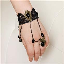 Fashion Black Gothic Lace Wristband Gem Bracelet Metal Ring J17814