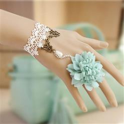 White Vintage Lace Wristband Flower Metal Ring Bride Bracelet J17817