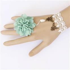 White Vintage Lace Wristband Flower Metal Ring Bride Bracelet J17817