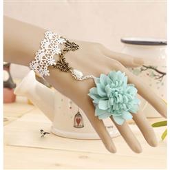 White Vintage Lace Wristband Flower Metal Ring Bride Bracelet J17817