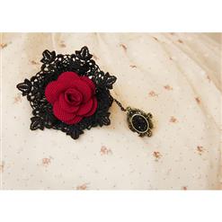 Victorian Gothic Black Floral Lace Wristband Red Rose Embellishment Bracelet with Ring J17820