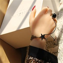 Gothic Bronze Metal Black Star Embellishment Bracelet with Rose Ring J17822