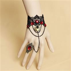 Vintage Bracelet, Gothic Bracelet, Cheap Wristband, Gothic Black Lace Bracelet, Victorian Bracelet, Retro Black Wristband, Bracelet with Ring, #J17824