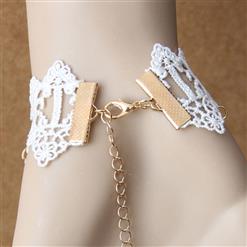 Vintage Floral Lace Wristband Pearls Embellishment Bracelet with Ring J17830