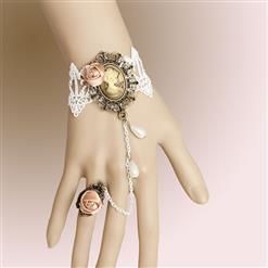 Vintage Bracelet, Gothic Bracelet, Cheap Wristband, Vintage White Lace Bracelet, Victorian Bracelet, Retro Wristband, Bracelet with Ring, #J17834