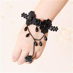 Vintage Bracelet, Gothic Bracelet, Cheap Wristband, Gothic Black Lace Bracelet, Victorian Bracelet, Retro Black Wristband, Bracelet with Ring, #J17835