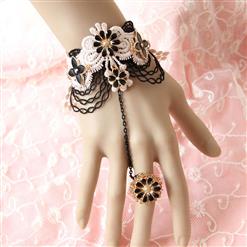 Fahsion Vintage Pink Lace Wristband Flower Metal Ring Bracelet J17841