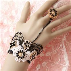 Fahsion Vintage Pink Lace Wristband Flower Metal Ring Bracelet J17841