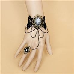 Fashion Black Vintage Gothic Lace Wristband Bracelet Metal Ring J17845