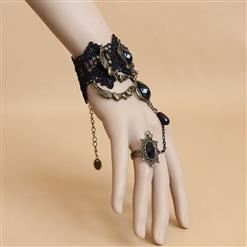 Fashion Black Gothic Lace Wristband Heart Wing Bracelet with Ring J17850