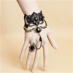 Fashion Black Gothic Lace Wristband Heart Wing Bracelet with Ring J17850