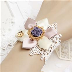 Vintage Gothic White Lace Wristband Floral Embellishment Bracelet J17852