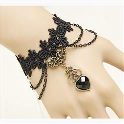 Vintage Gothic Black Lace Wristband Crystal Heart Embellishment Bracelet J17855