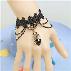 Vintage Gothic Black Lace Wristband Crystal Heart Embellishment Bracelet J17855