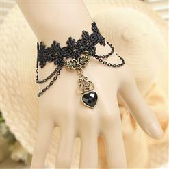 Vintage Gothic Black Lace Wristband Crystal Heart Embellishment Bracelet J17855
