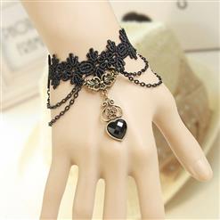 Vintage Gothic Black Lace Wristband Crystal Heart Embellishment Bracelet J17855