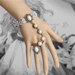 Vintage Lace Wristband Jewel Embellishment Bracelet with Ring J17857