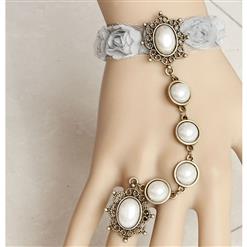Vintage Lace Wristband Jewel Embellishment Bracelet with Ring J17857