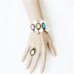 Vintage Lace Wristband Victorian Jewel Embellishment Bracelet with Ring J17858