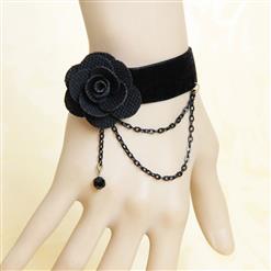 Gothic Black Wristband Floral Embellishment Bracelet J17864