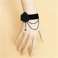 Gothic Black Wristband Floral Embellishment Bracelet J17864