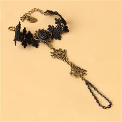 Gothic Black Floral Lace Wristband Bronze Metal Embellishment Bracelet J17867