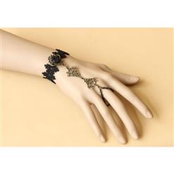 Gothic Black Floral Lace Wristband Bronze Metal Embellishment Bracelet J17867