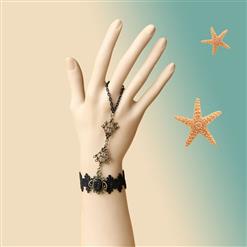 Gothic Black Floral Lace Wristband Bronze Metal Embellishment Bracelet J17867