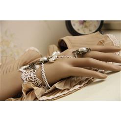 Victorian Lace Wristband Gem Embellishment Bracelet with Ring J17870