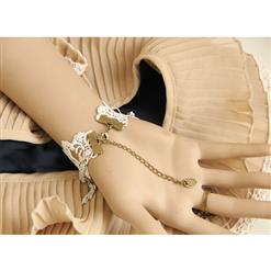 Victorian Lace Wristband Gem Embellishment Bracelet with Ring J17870