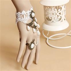 Vintage Lace Pearl Wristband Metal Ring Bracelet J17872